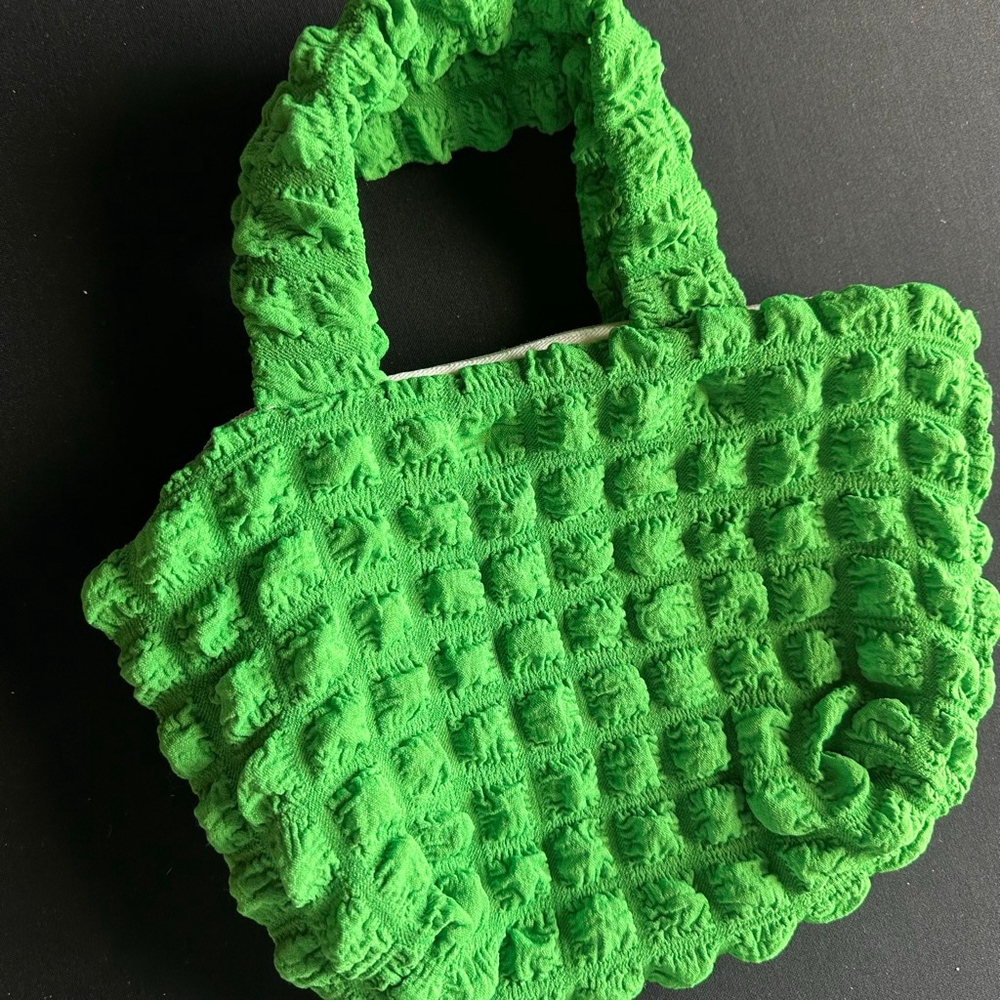 Women's bubble Mini Bag, Green with White Zipper